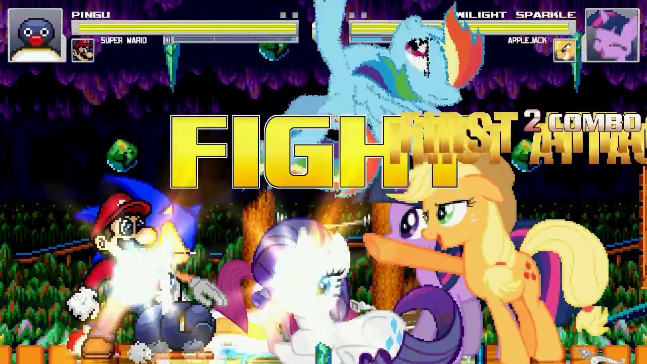 AN Mugen Request #844: Pingu, Mario, Sonic, Pinkamena VS T. Sparkle, Applejack, Rainbow Dash, Rarity