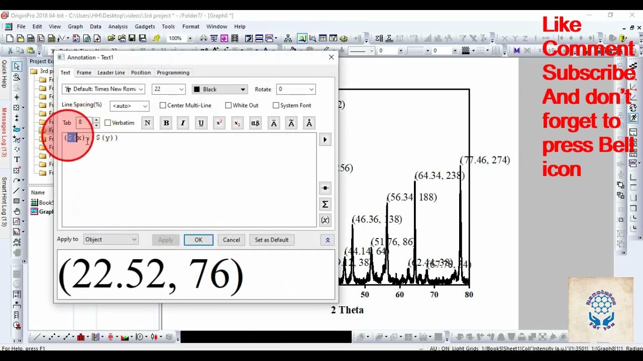 How to plot X Ray Diffraction pattern diffractogram in Origin Pro