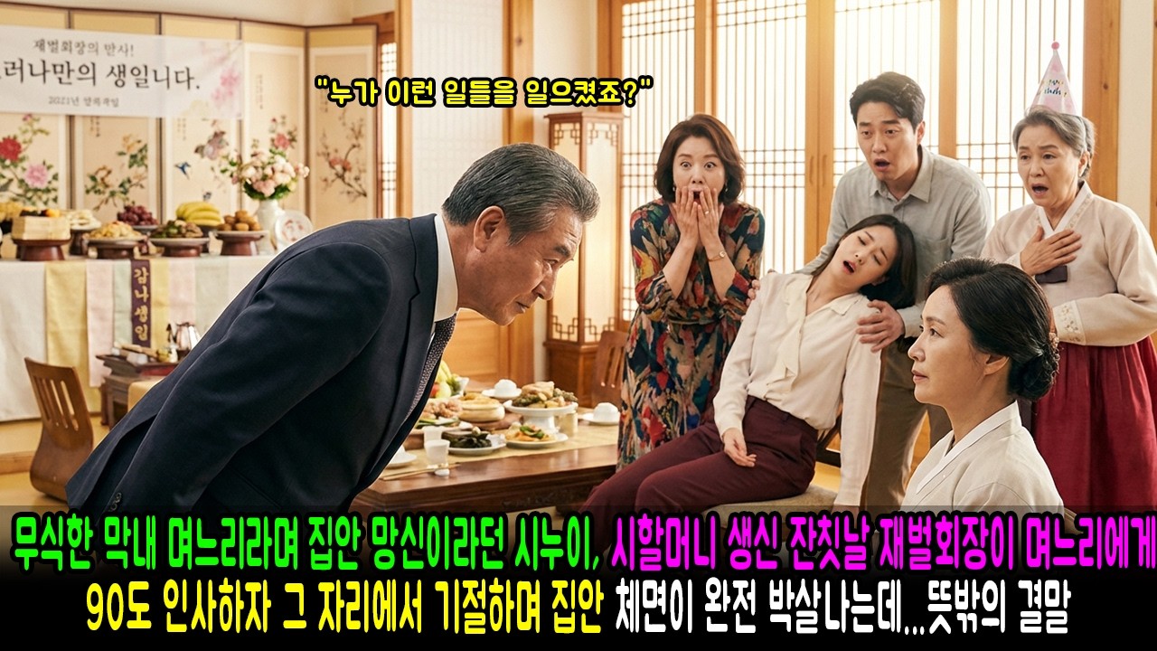 무식한 막내 며느리라며 집안 망신이라던 시누이, 시할머니 생신 잔칫날 재벌회장이 며느리에게 90도 인사하자 그 자리에서 기절하며 집안 체면이 완전 박살나는데...