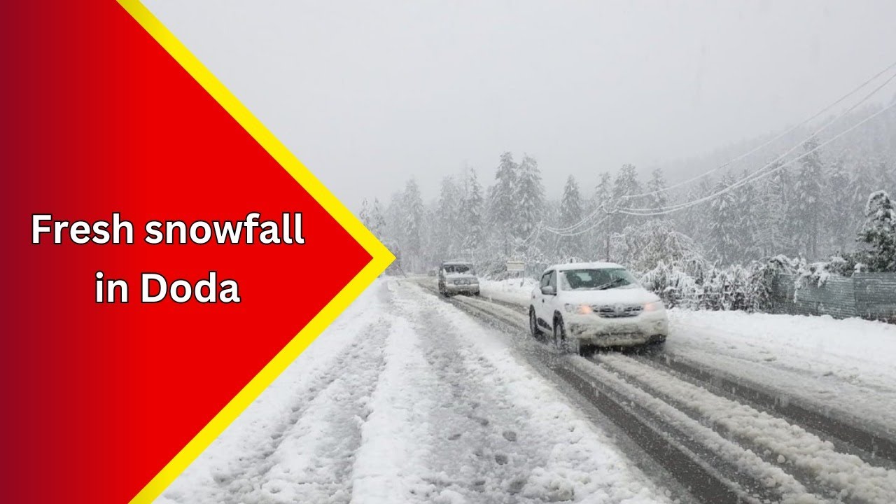 Bhalessa in Doda district receives fresh snowfall,turning the region into a stunning white landscape