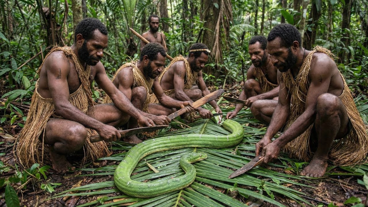 Indian Green Tree Snake | Korowai Tribe Survival — Living Completely Off the Land in the Rainforest