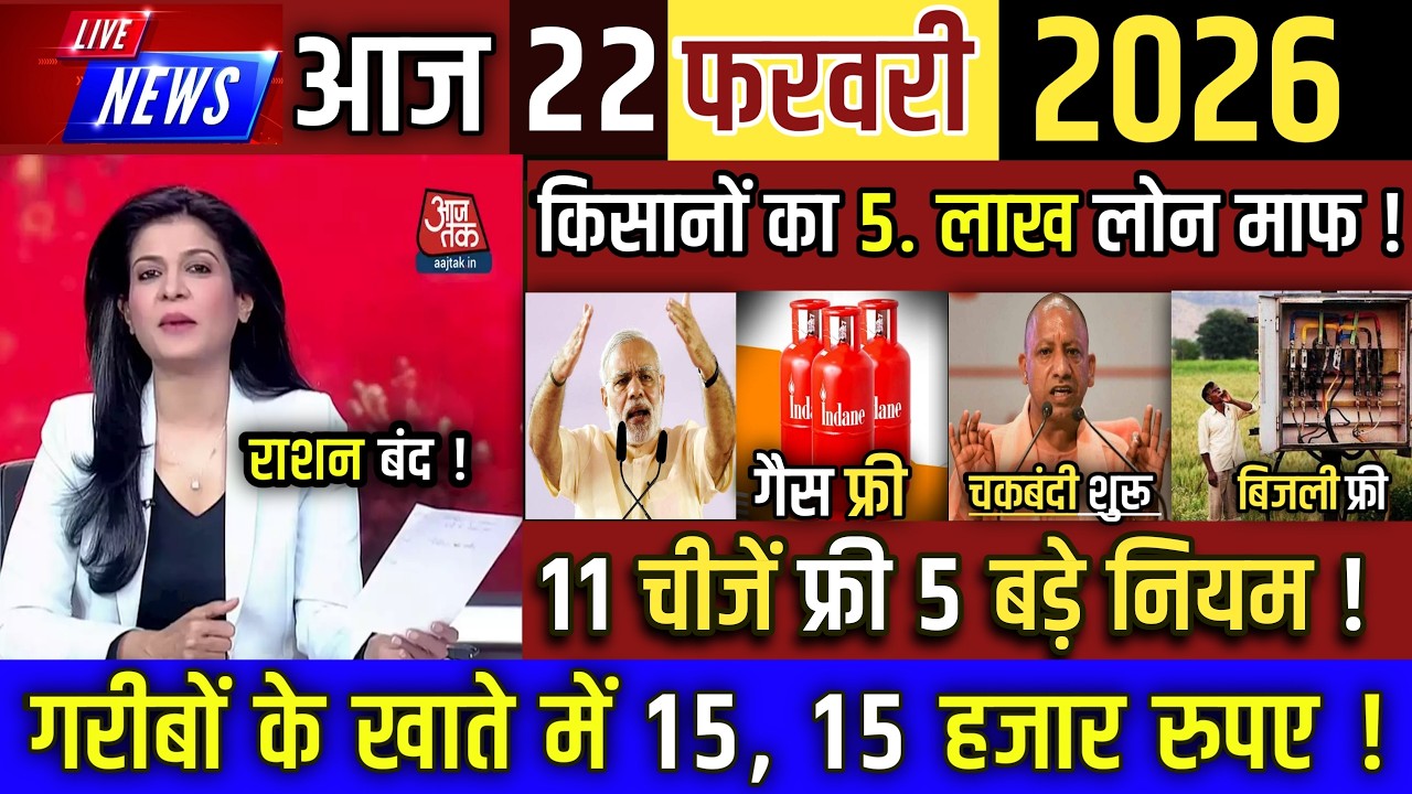 आज 22 फरवरी सुबह की 100 बड़ी खबरें , PM Modi big annoucment, किसान KCC लोन माफ, बिजली #फ्री