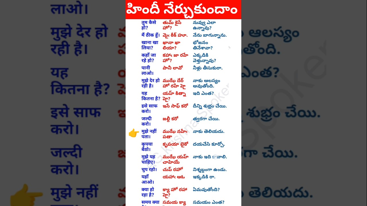 daily use hindi sentences in telugu and English | Spoken Hindi in Telugu pdf 461 | Telugu to Hindi