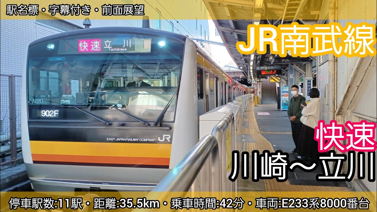 【前面展望】JR南武線快速（川崎～立川）E233系8000番台