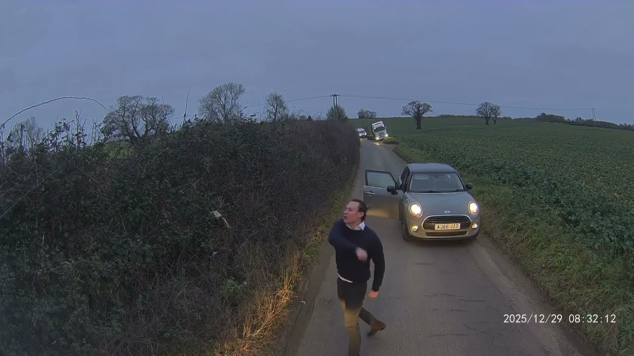 Angry Impatient Driver Doesn't like the fact a Sugar Beet Lorry is Blocking the Road Temporarily