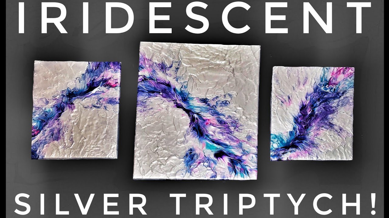 UNIQUE IRIDESCENT SILVER DUTCH POUR TRIPTYCH!/Acrylic Pouring/Easy Technique for Beginners #31