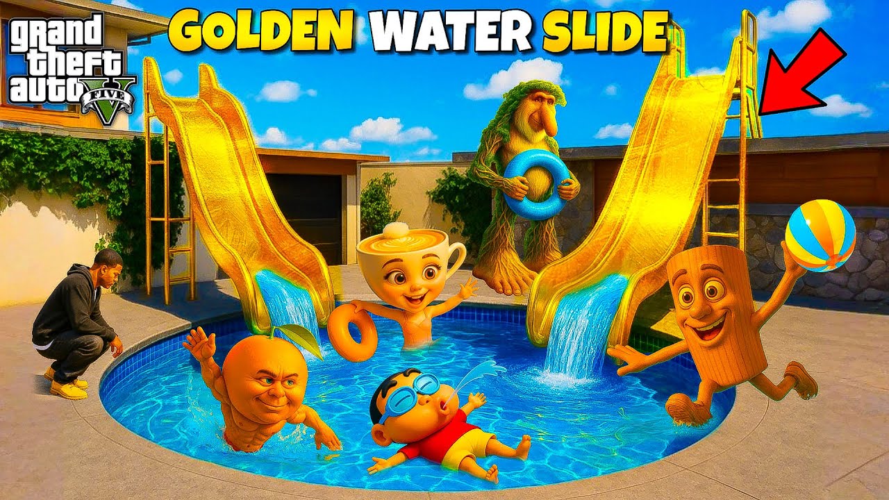 Franklin & Shinchan Built The Biggest Golden Water Slide in Front of Franklin House in GTA 5 Telugu 