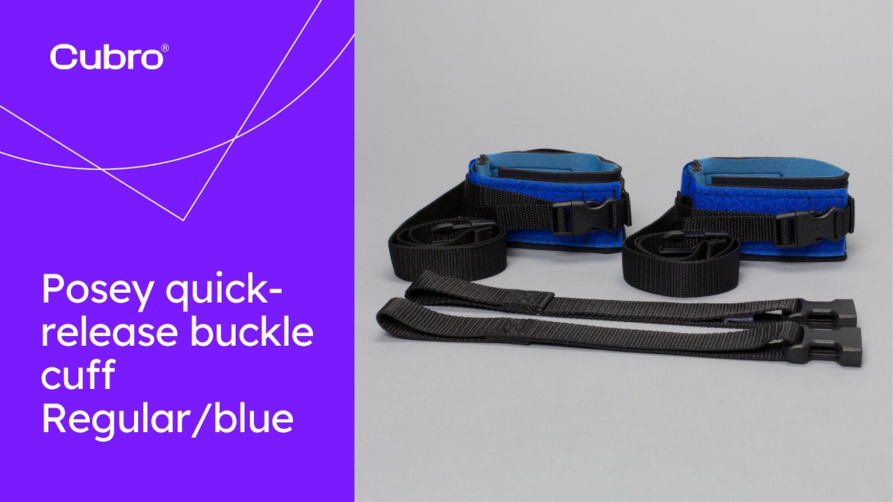 Application guidance for the Posey quick-release buckle cuff - Regular/blue