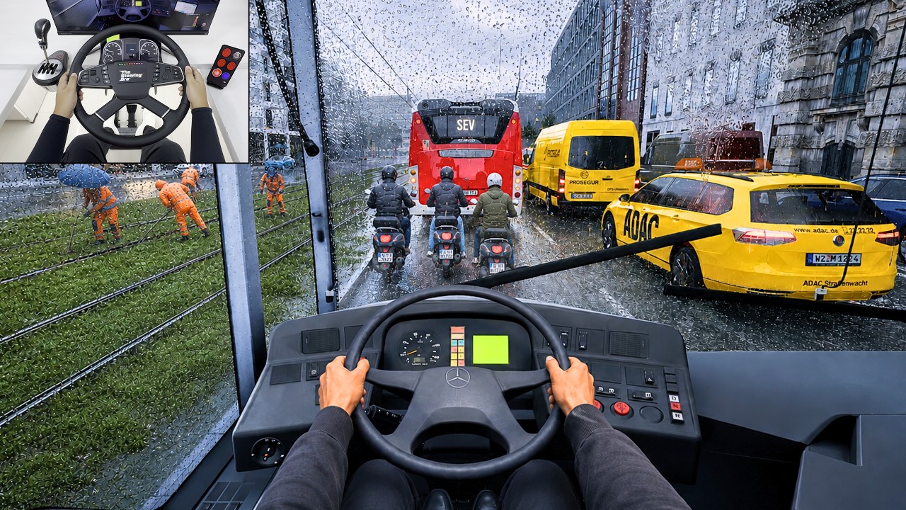 The Bus - Driving an Old Bus in Heavy Rain | Steering Wheel Gameplay