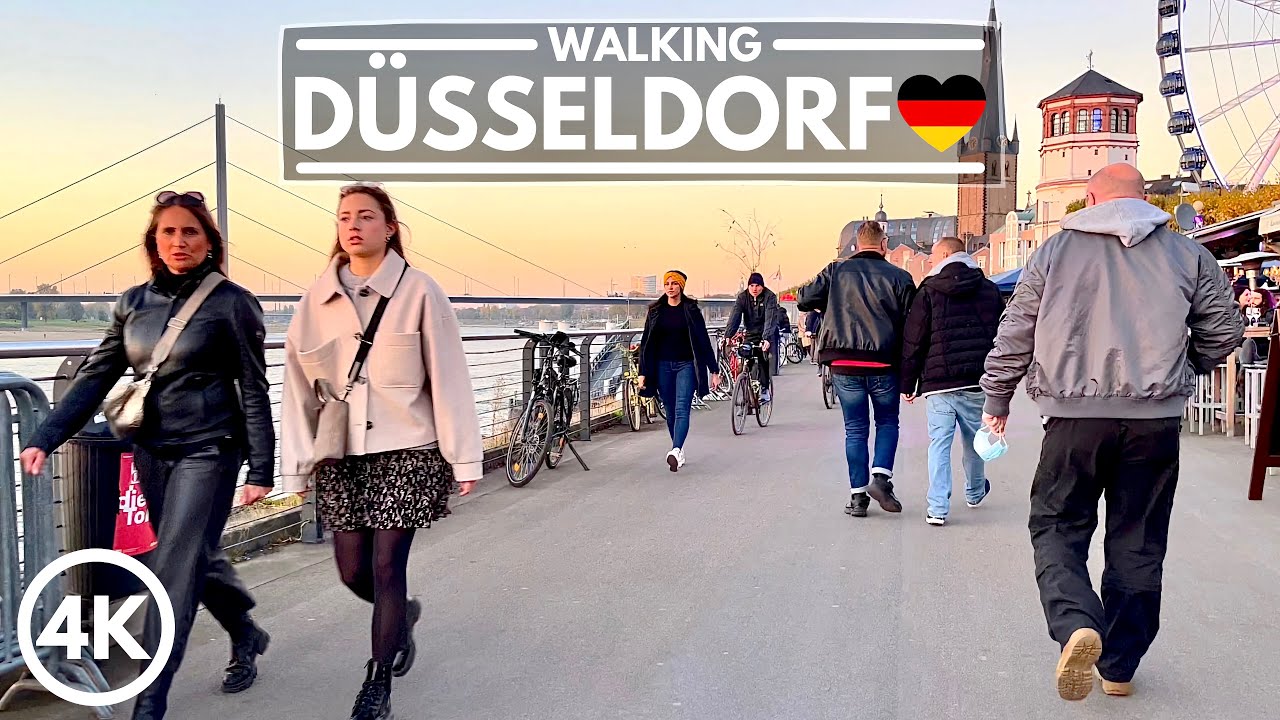 🇩🇪 2021 Sunset Evening Walk in Germany, Düsseldorf 4K HDR Walking Tour 2021