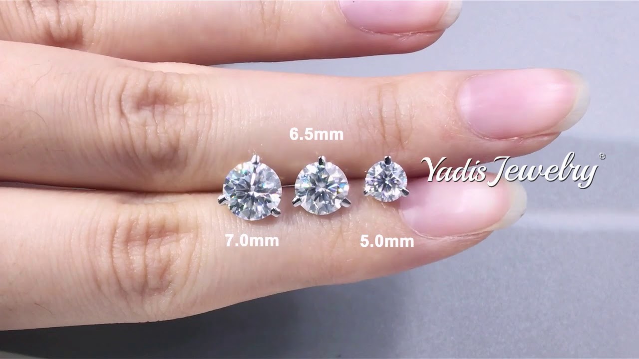 Three prongs 5.0mm/6.5mm/7.0mm round moissanite 14k gold stud earring