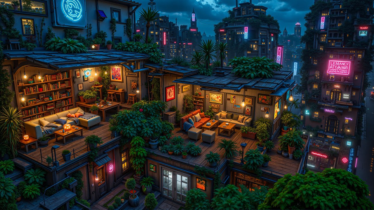 Lofi CyberRain – Yokohama Rooftop Rain Bar 🌧️ | Lo-fi Beats at Night for Study & Relax | 4K