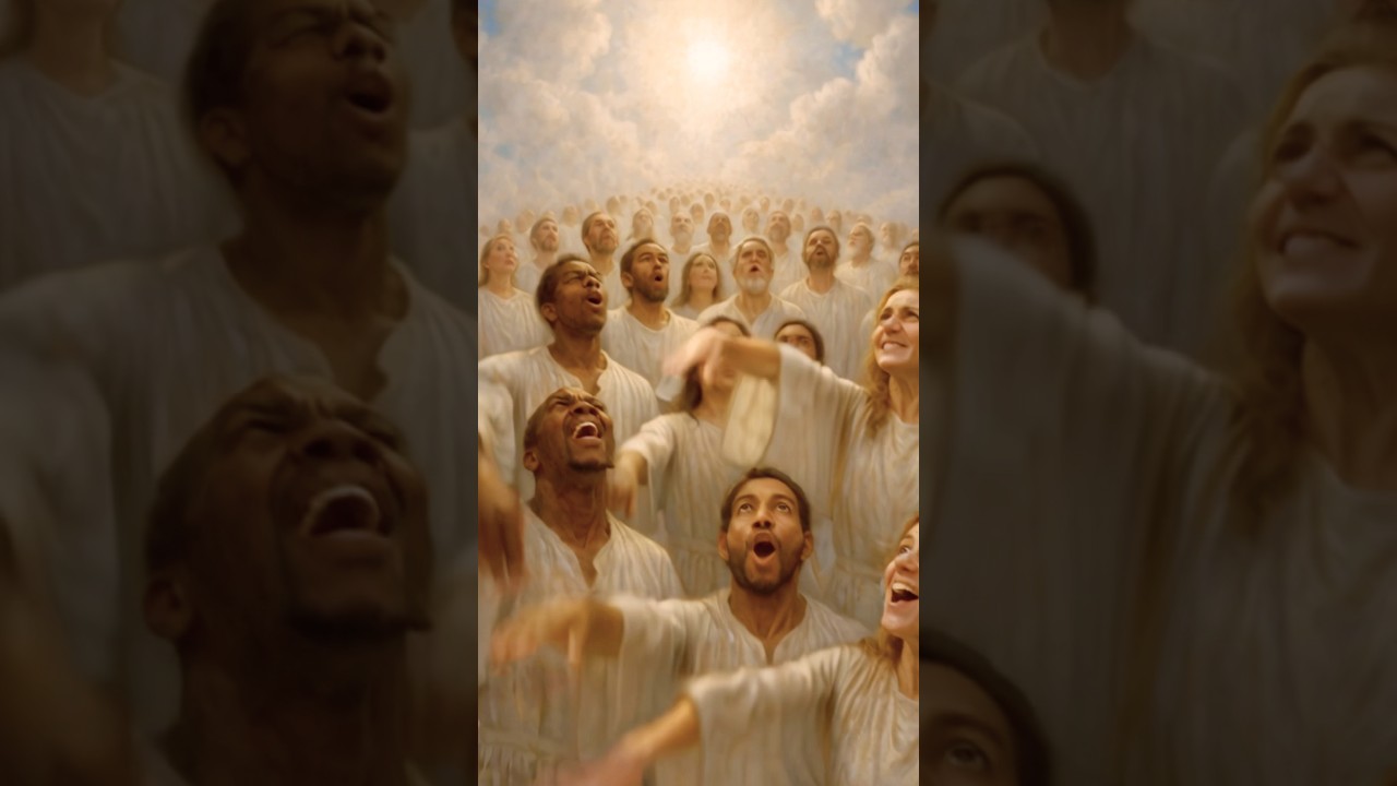 Heavenly Saints worshipping in the clouds