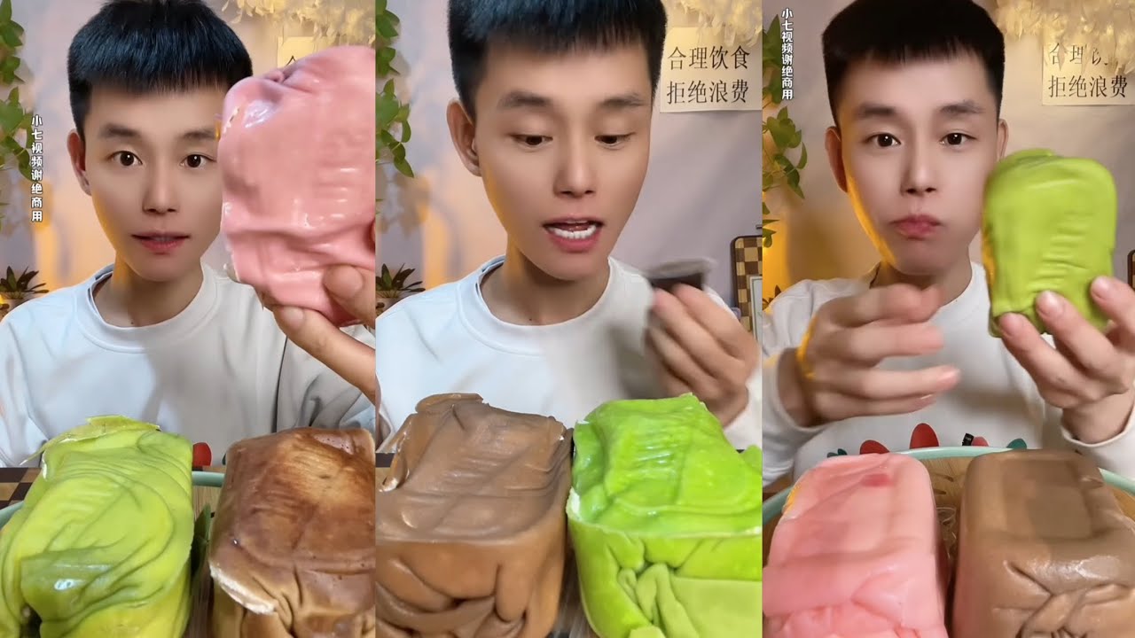 Asmr Mukbang Soft Bread Eating | Matcha And Strawberry Bread
