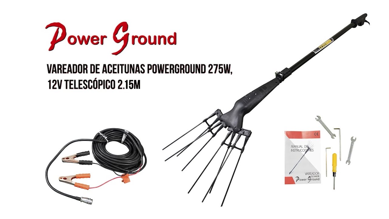 Vareador de aceitunas PowerGround 275W, 12v telescópico 2.15m