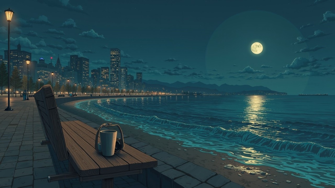 lofi hip hop радио - биты для учебы и релакс для прогулки по пляжу в полночь