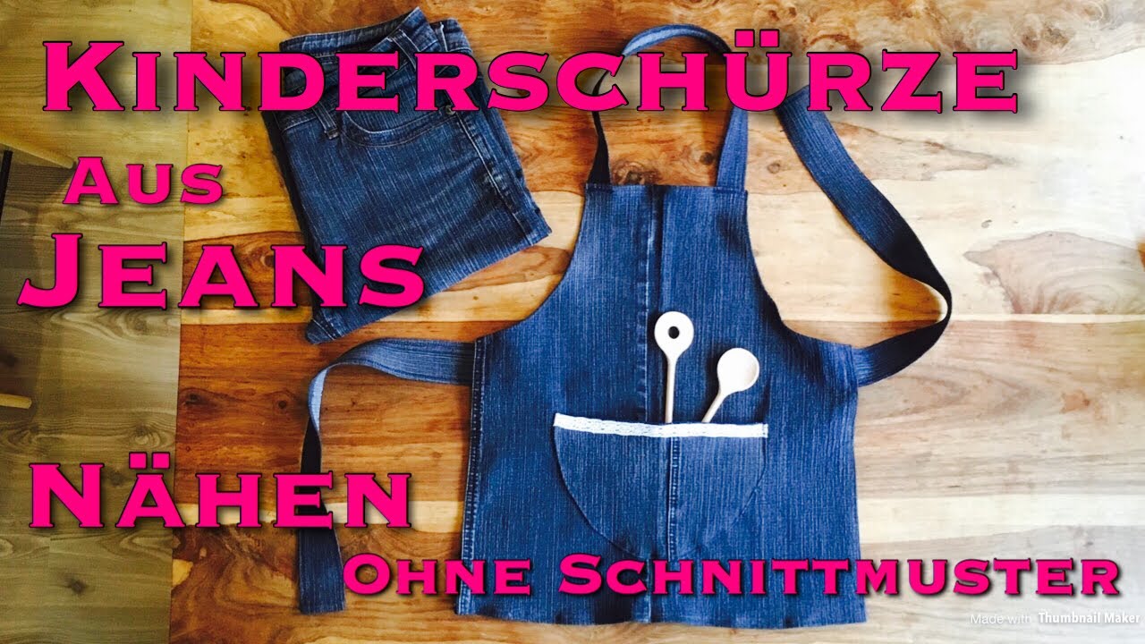 Upcycling Idee Kinderschürze aus alter Jeans nähen ohne Schnittmuster für Anfänger Kochschürze denim