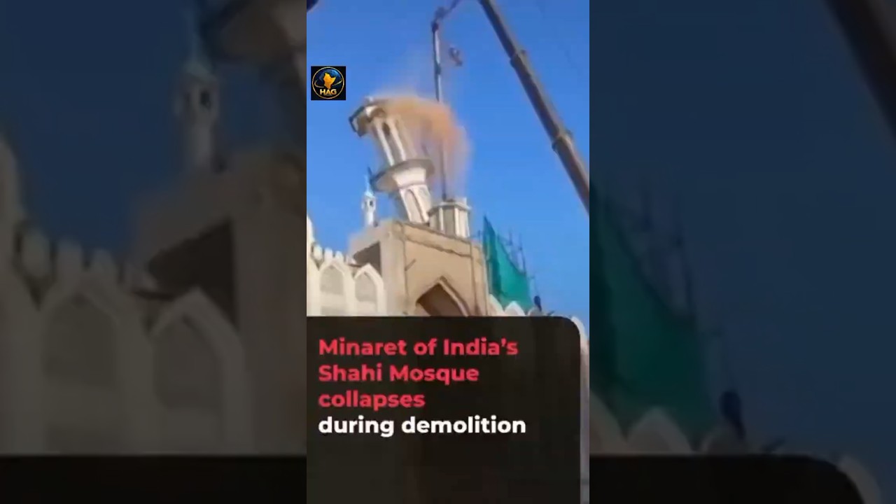 Minaret of Indian mosque Collapses during controversial demolition  shorts##vidio##shorts#