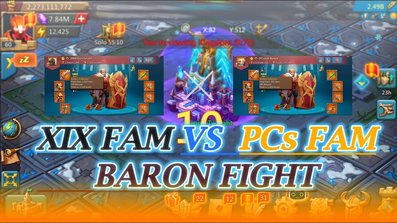 Baron Fight PCs Fam VS XIX Fam - Lords Mobile
