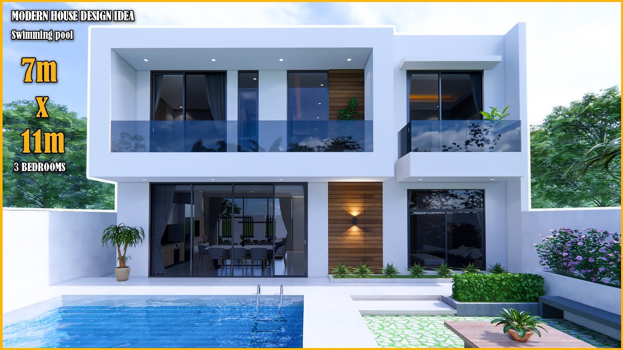 House Design | 11m x 7m with swimming pool | 3Bedroom