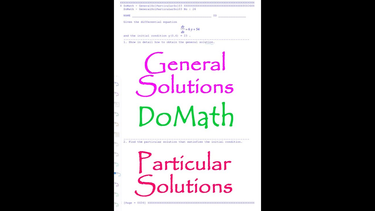 DoMath-Calculus : Differential Equations : General Solutions & Particular Solutions 03 No26