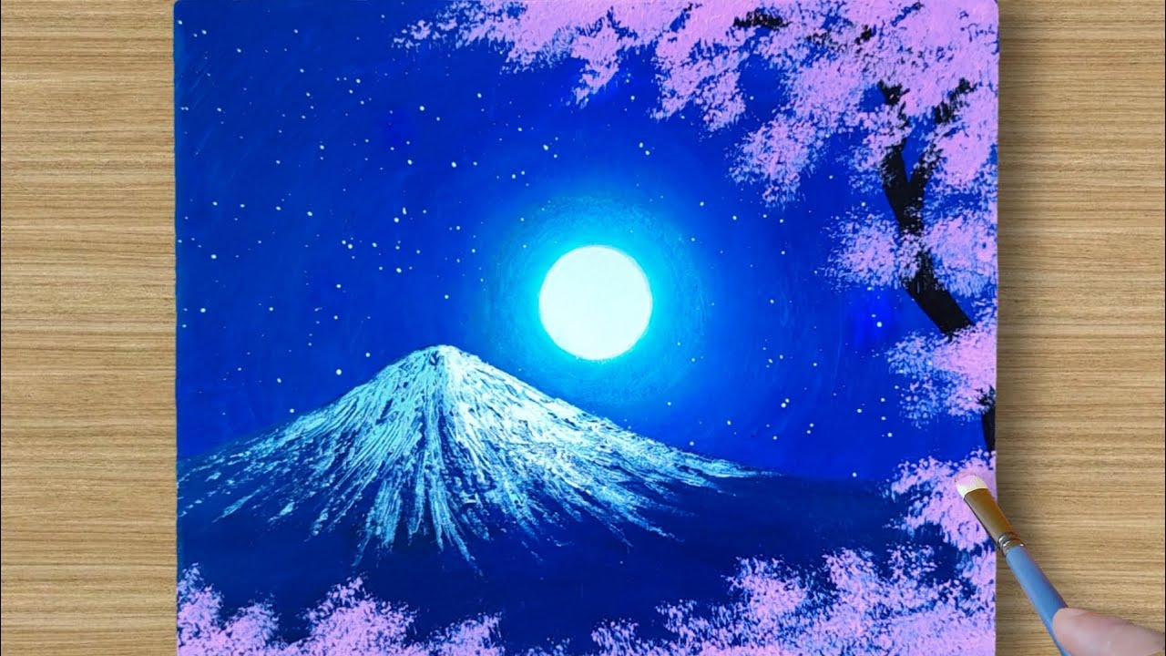 Moonlight Scenery Painting for beginners / Step by Step Acrylic Painting