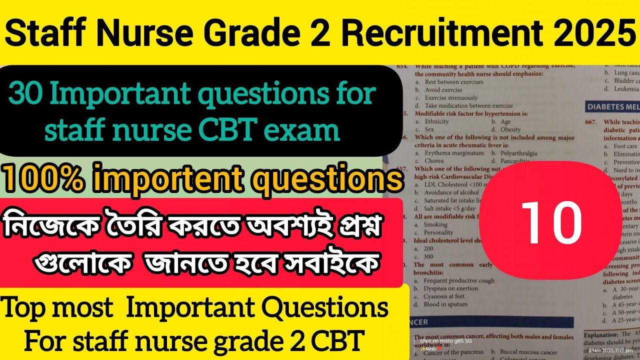 🔥Staff nurse grade 2 CBT exam 30 Important Questions with Answers🔥 staff nurse grade ll 2025