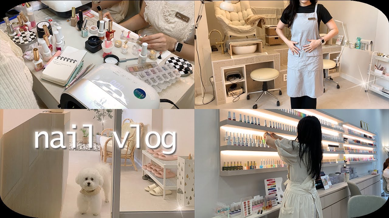 Nail vlog | 네일샵원장의 브이로그 (이달의아트 준비하기, 가을맞이 네일샵, 택배언박싱, 귀여운 만두🐶)