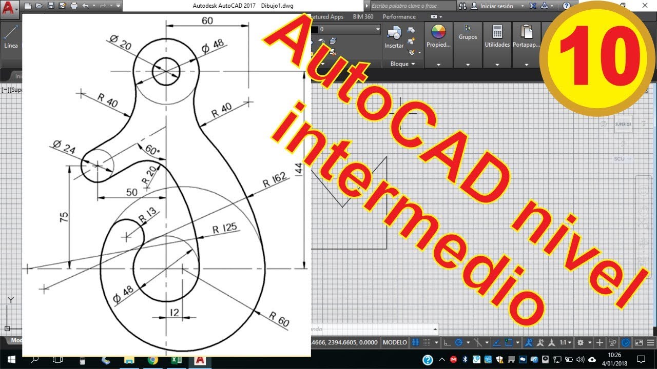 2D Autocad. Ejercicio 10 de AutoCAD nivel intermedio. 100% práctico.
