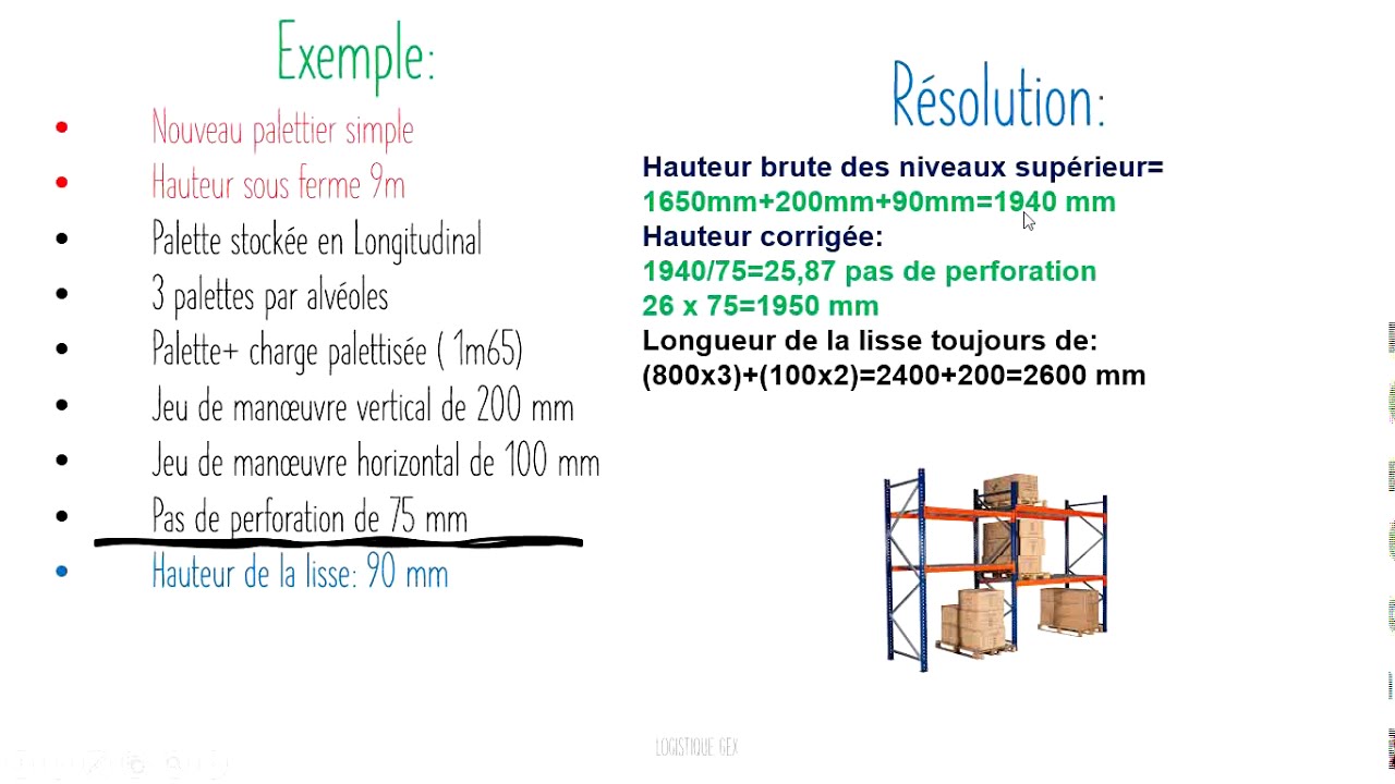 Calcul des niveaux supérieurs et nombre de niveaux dimensionnement du palettier