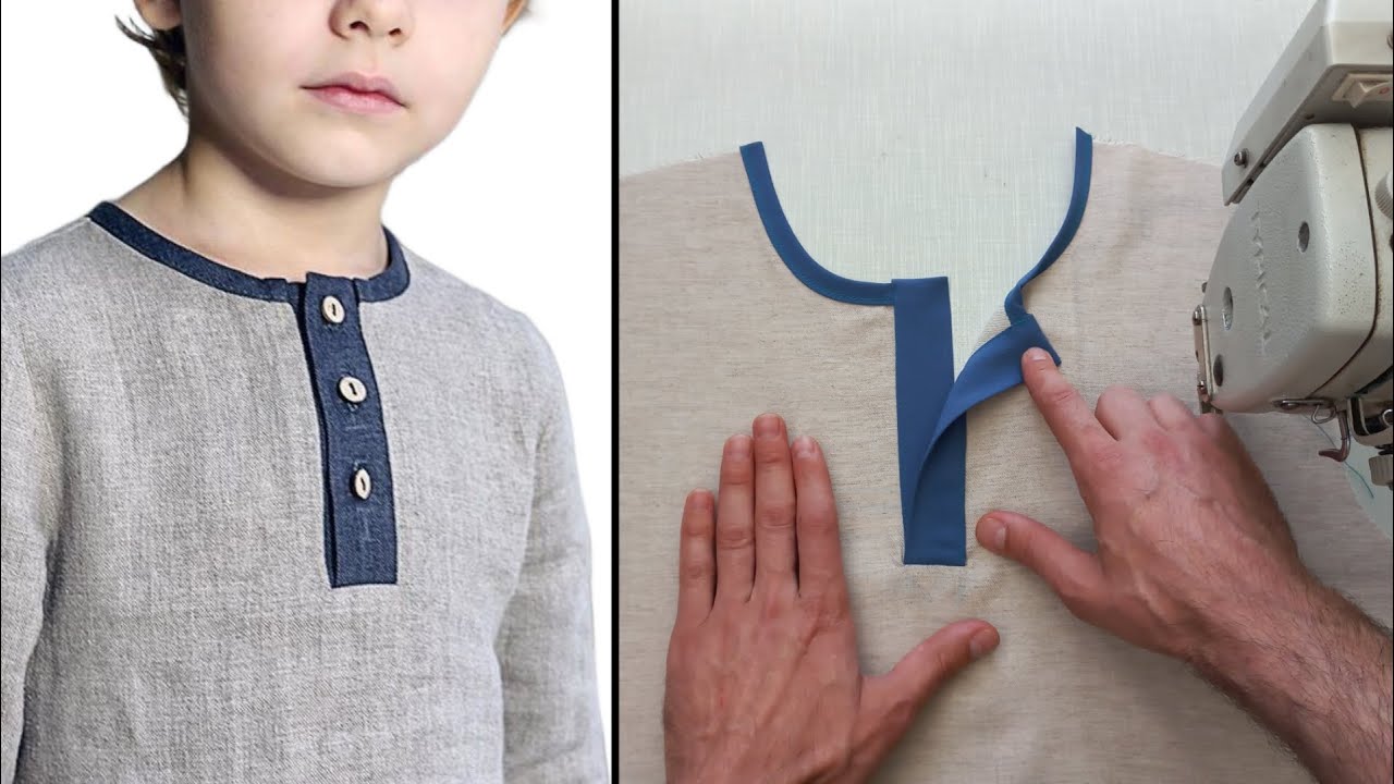 sewing techniques. Neck stitching with buttonhole. Easier than you might expect