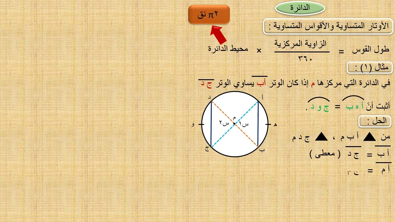 @الأوتار المتساوية والأقواس المتساوية :