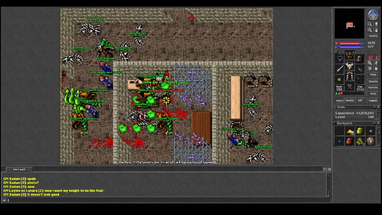 Old Tibia - EK 140 Trapped and 4 GMS Watching Him Die - Shiver (Lunara 2006 7.81)