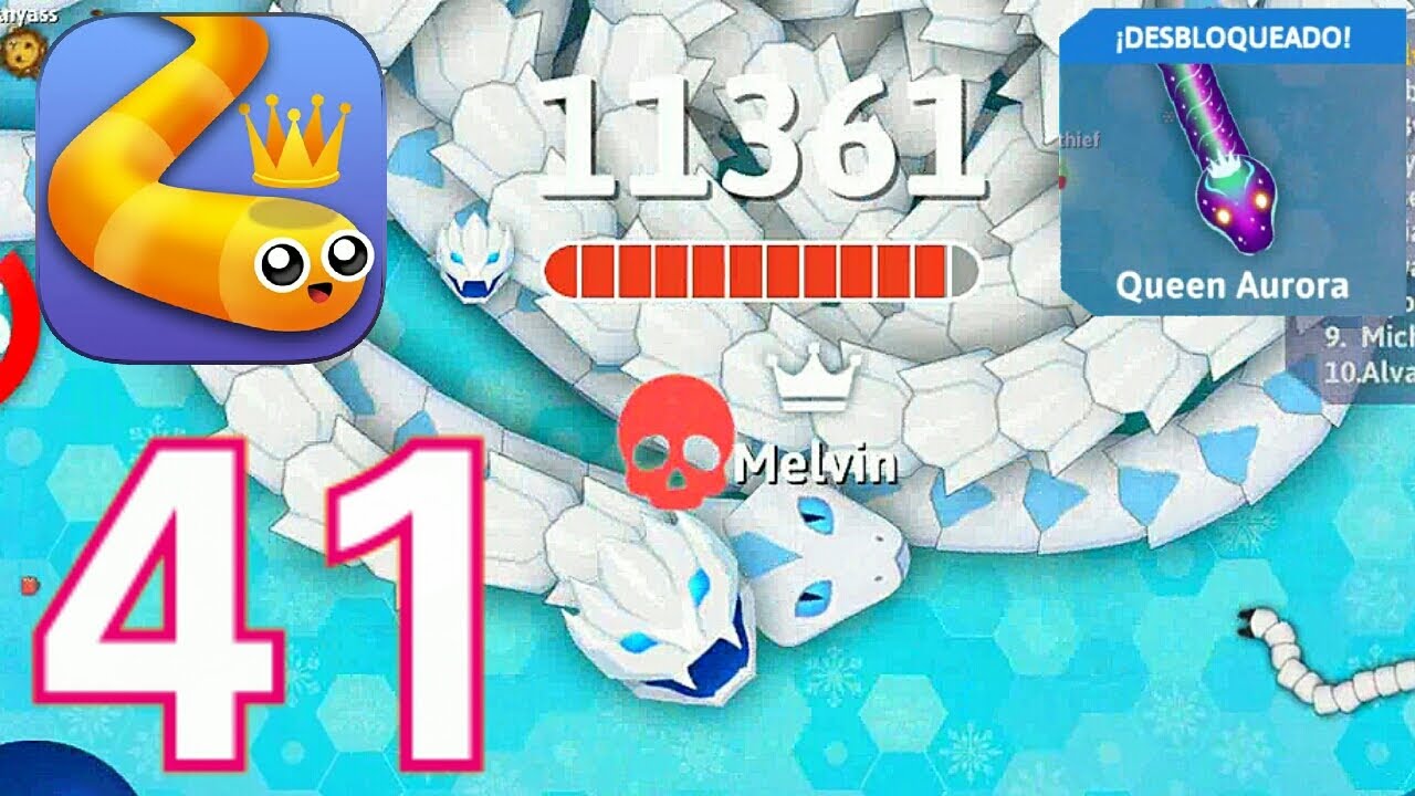 Snake.io-(Gameplay 41)-Jugando con SERPIENTE DE NIEVE Y Desbloqueando QUEEN AURORA