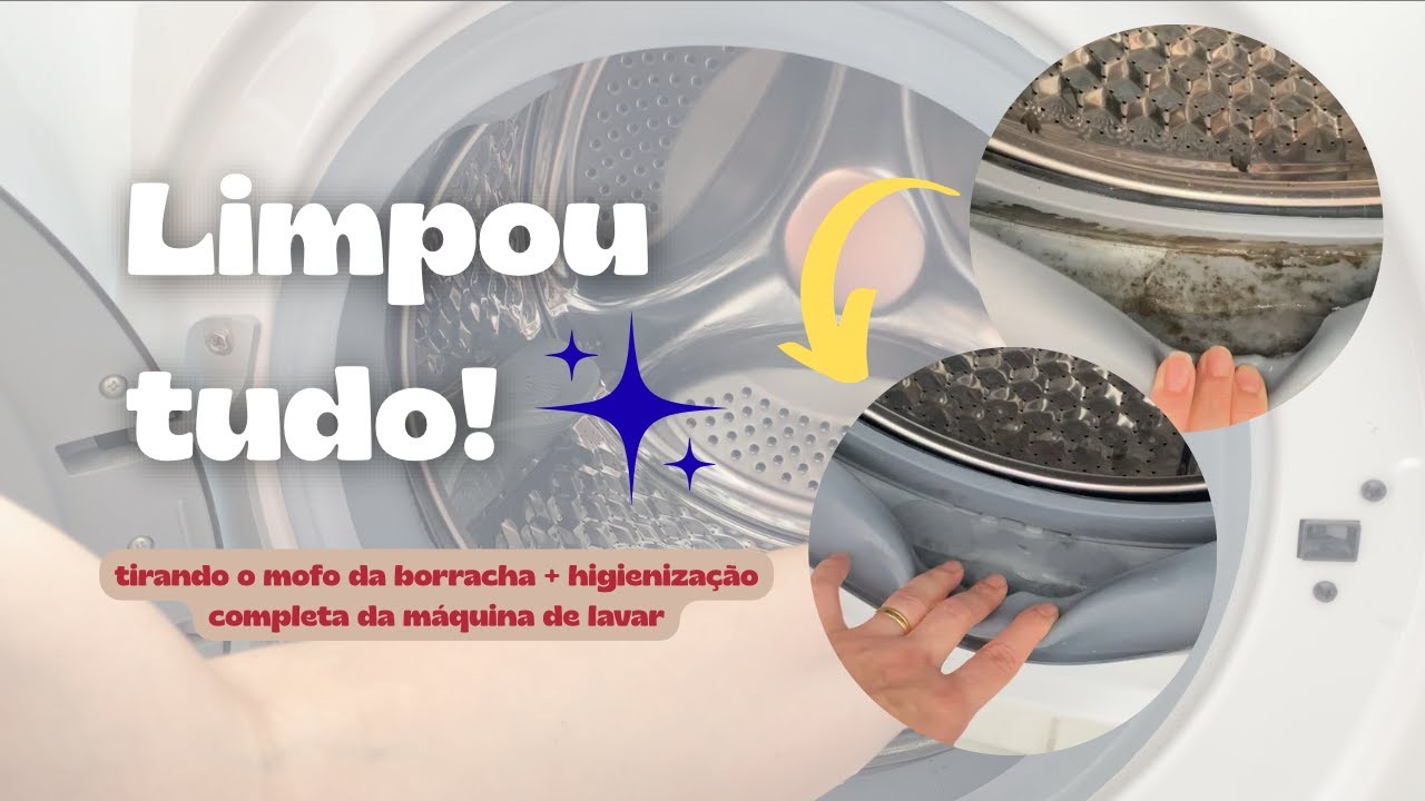 Como tirar mofo da borracha da máquina de lavar | higienização do tambor com pastilha de limpeza.