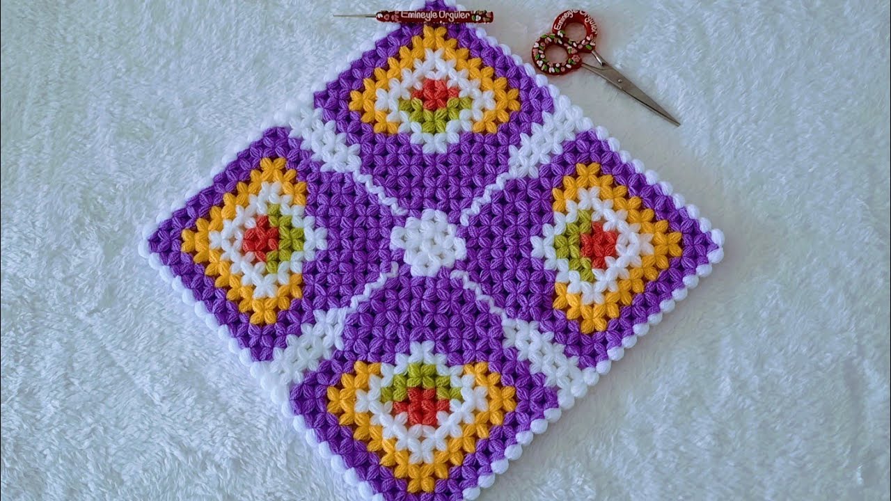 2024💜the most beautiful knitting pattern 🧶muhteşem kare lif modeli #tasarım #tigisi #crochet