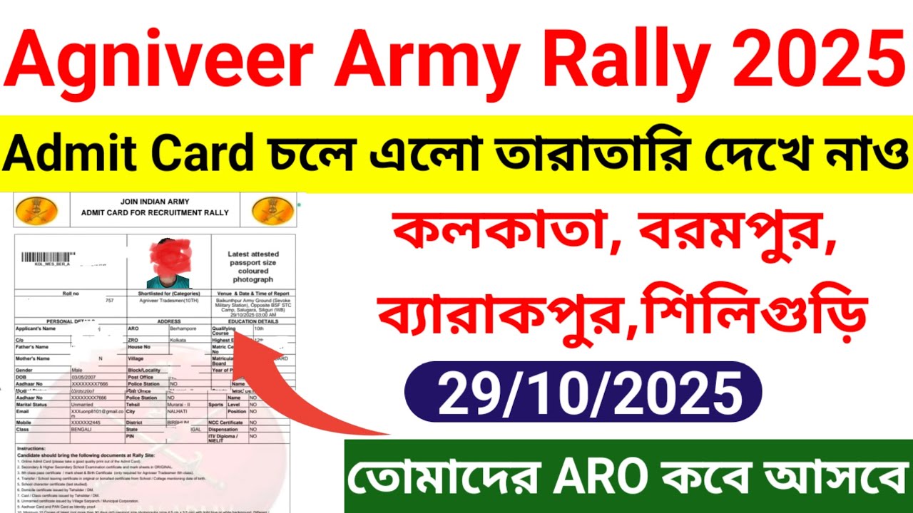 Agniveer Army Admit Card 2025/Agniveer Army Rally Date 2025