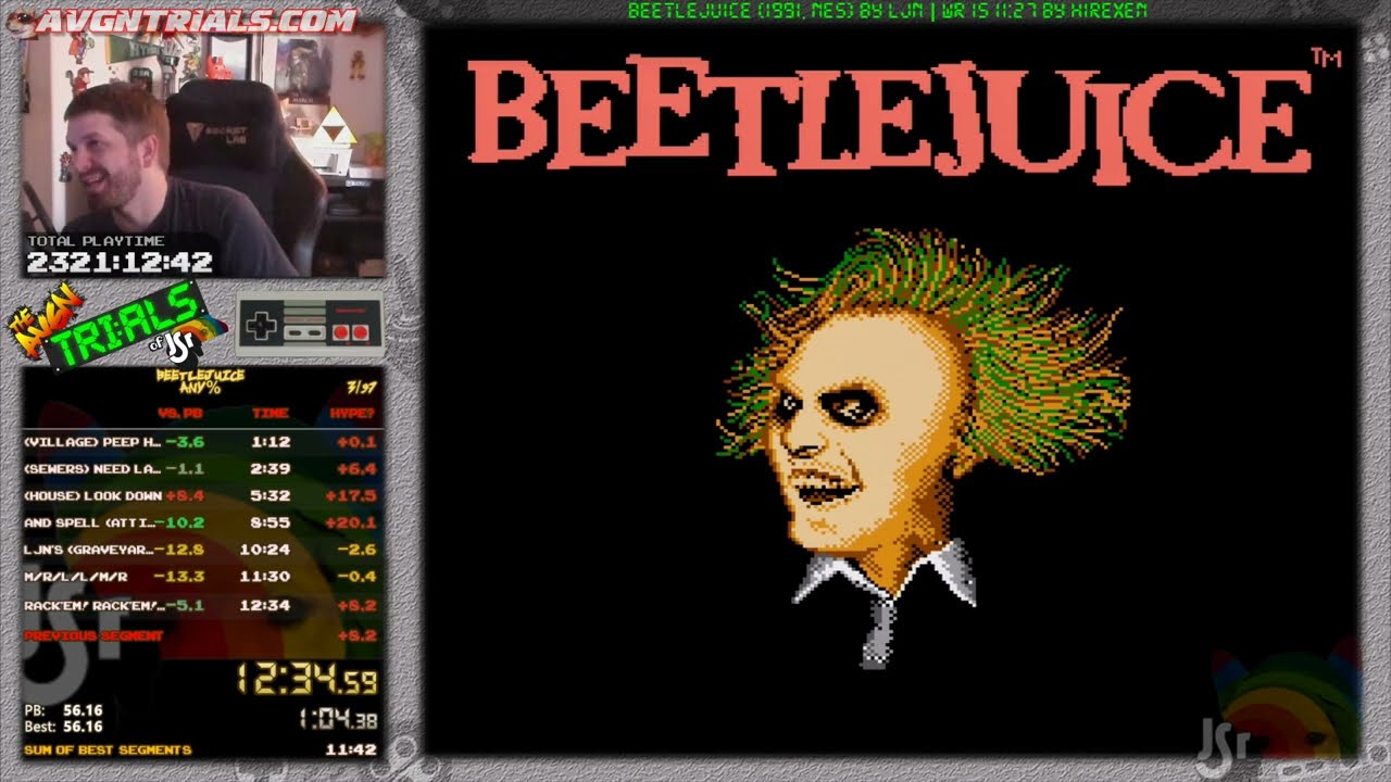 #189: Beetlejuice (NES) Speedrun in 12:34.5 | The AVGN Trials of JSR