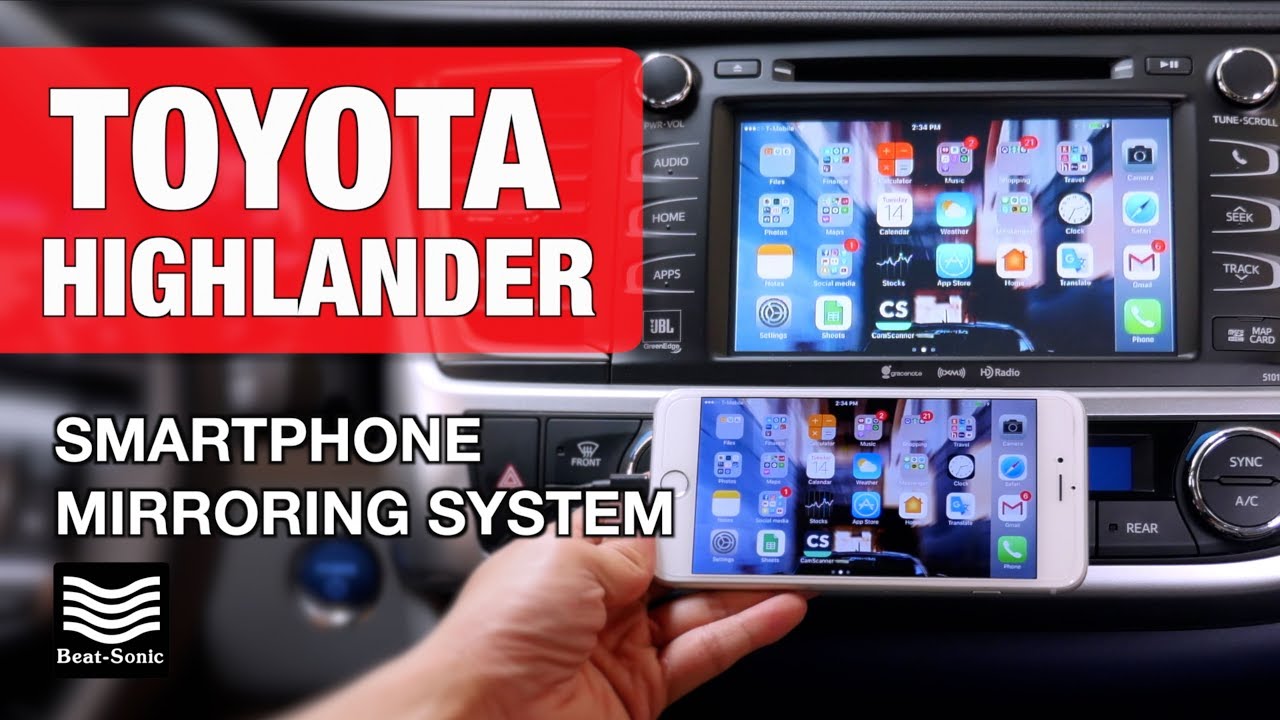 Установка и демонстрация системы зеркалирования экрана смартфона Toyota Highlander 2014–2019