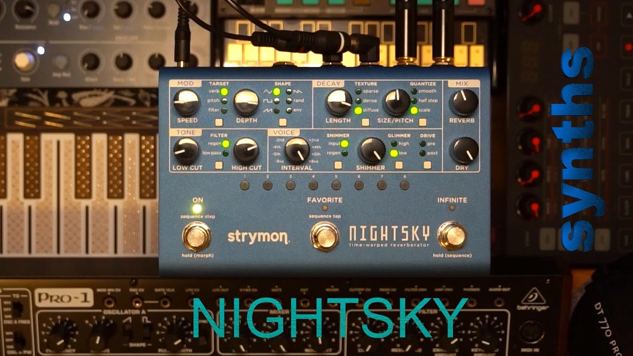 Strymon Nightsky with synths (Uno, Pro-1, Volca FM, MicroFreak)