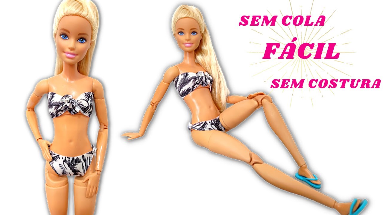 Biqu&iacute;ni Sem Cola e Sem Costura Para Bonecas | Como Fazer Roupa Para Barbie | F&aacute;cil