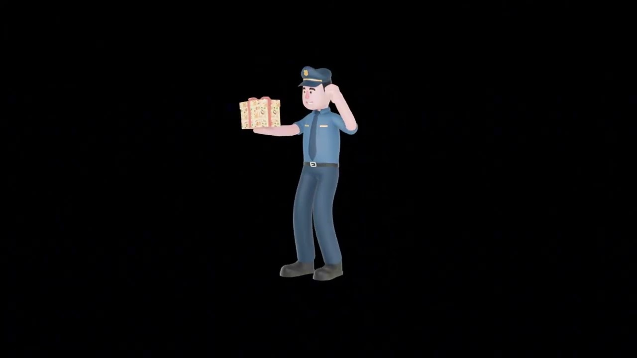 3D Cartoon Police Officer Turntable | Friendly Cop with Gift Box
