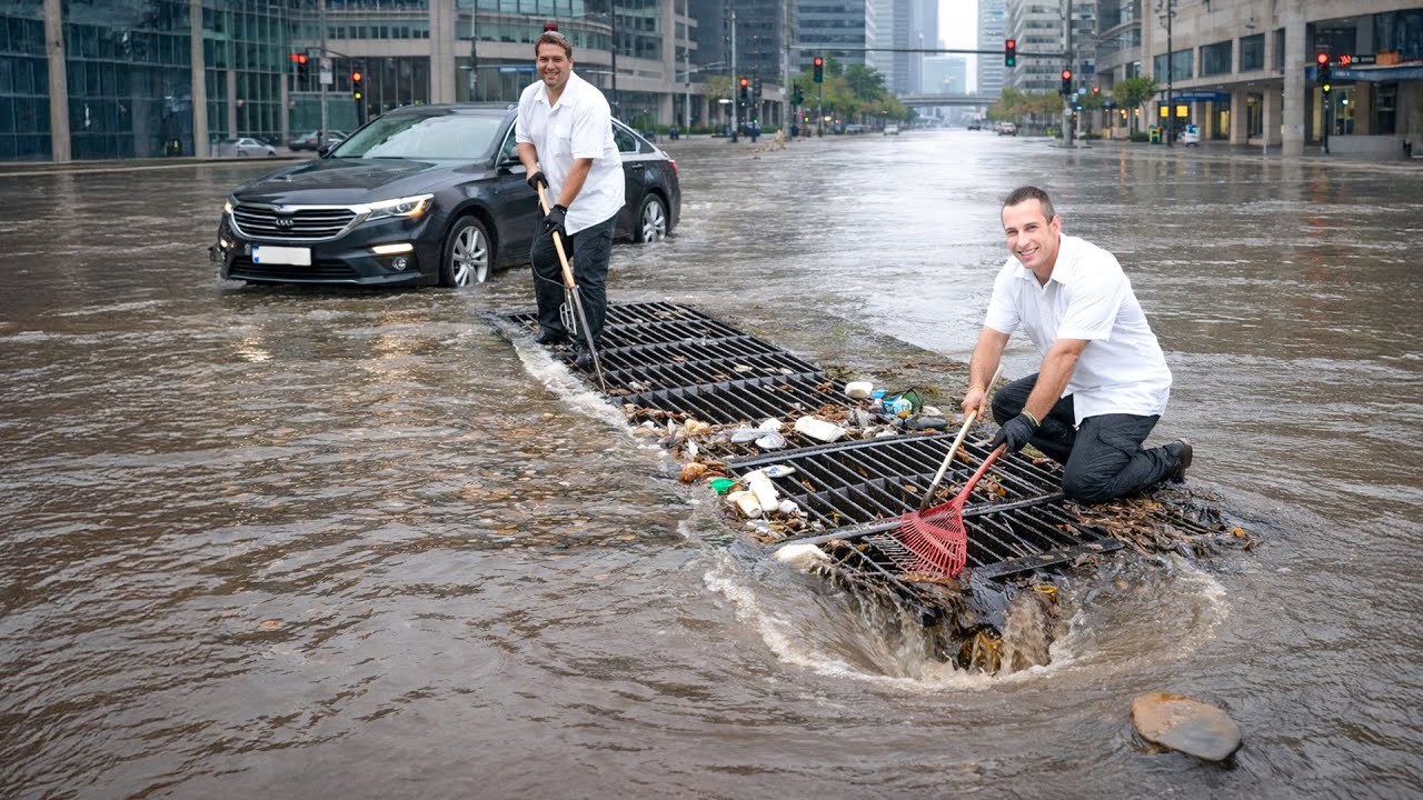 Huge Water Flow After Clearing Rain Blocked Drain