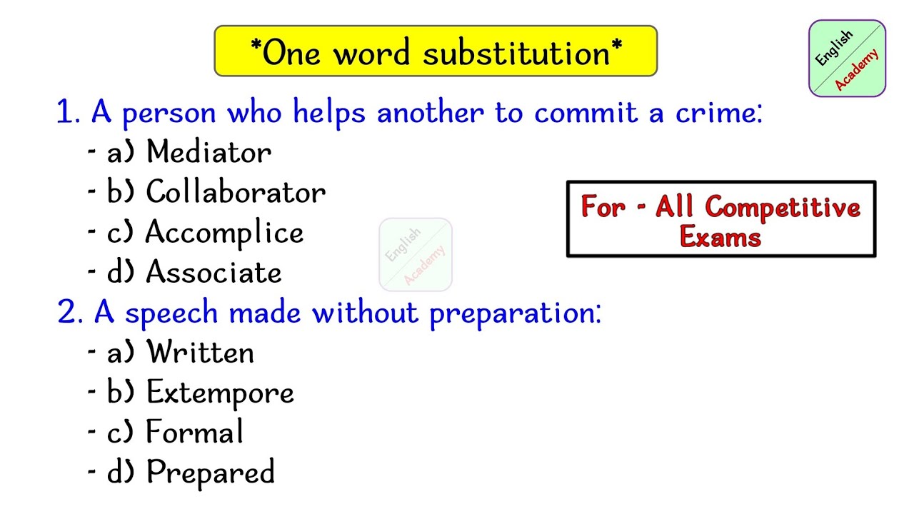 one word substitution 5 for all competitive exams #EnglishacademybyDeepak KR