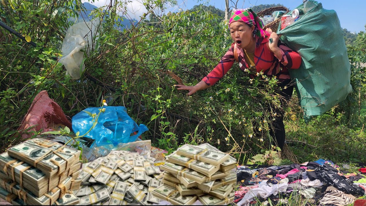 A poor girl was picking up trash and accidentally discovered a pile of money at the garbage dump.