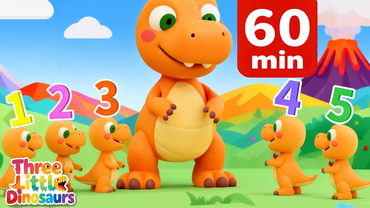 [1 HOUR LOOP] Five Little T-Rexes (Five Little Ducks) Sing Along | Nursery Rhymes & Kids Songs