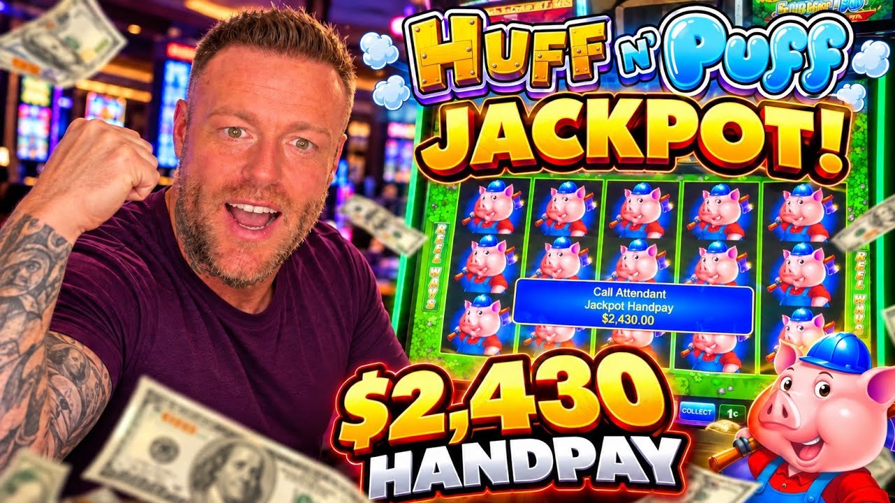 LIVE Slots! FULL SCREEN Huff N Puff JACKPOT!