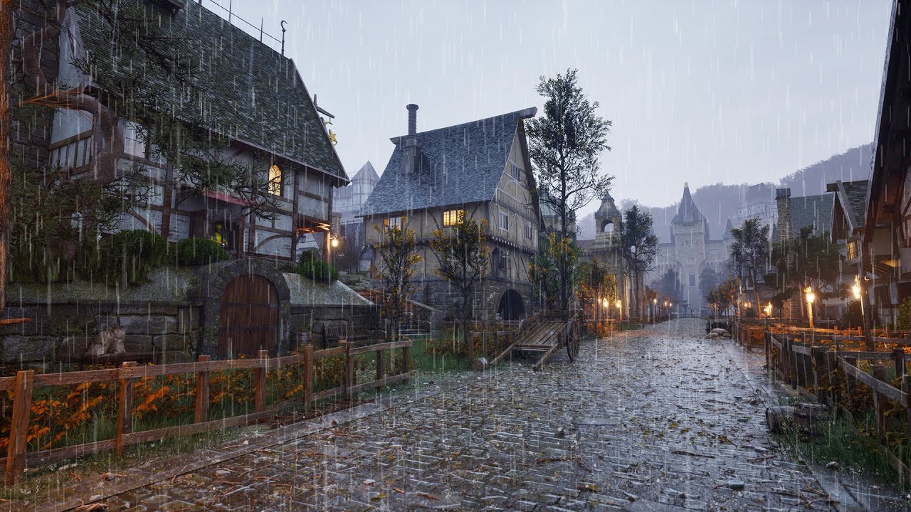 Quiet medieval street ambience | Gentle rain sound for sleep