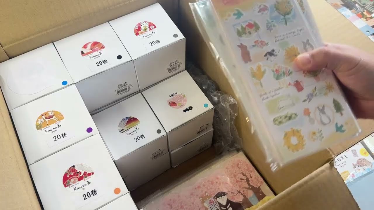 ASMR Unboxing Papeterie Japonaise ✨ Stickers, washi tape, tampons  no talking · no bgm #asmrunboxing