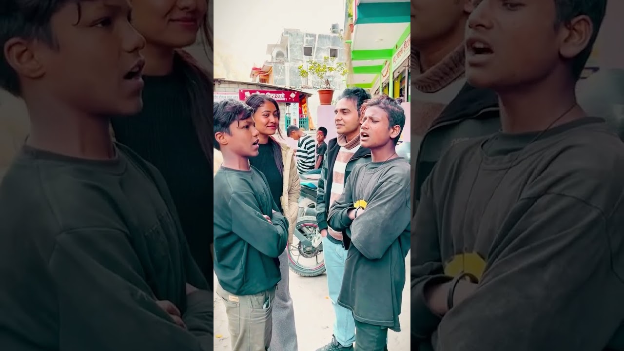 Miss pabi and Tean singing in the street. Miss Pabi. Comedy Durbar. Keshab Aryal